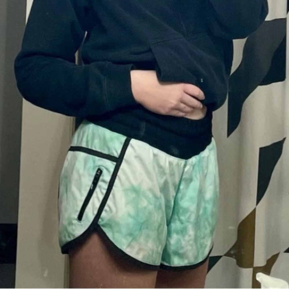 mid-rise lululemon teal tie dye shorts